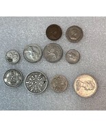 10 UK British Coins 1948 &amp; 1950 Shilling 1955 2 Shilling 1982 20 Pence &amp;... - £11.00 GBP