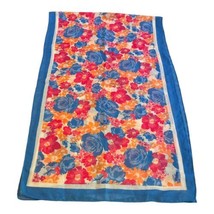 Boho Flowers Blue Red Lands End Floral Lightweight Rectangle Shawl Scarf 23x78 - £22.40 GBP
