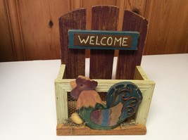 Vtg Letter Mail Bill File Holder Wall Hanging Chicken Rooster Farm Country - £12.60 GBP