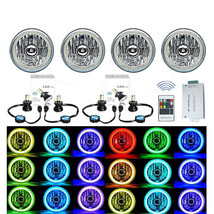 5-3/4&quot; RF RGB COB Multi-Color Change Halo Angel Eye Shift H4 LED Headlights Set - £445.85 GBP