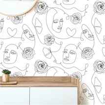 Black Wallpaper Self Adhesive 17.7In X 118In Abstract Line Face Peel And... - $33.98