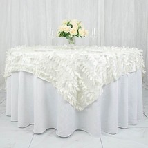 72&quot;&quot;X72&quot;&quot; Ivory Taffeta Square Table Overlay 3D Leaves Petals Design Party Gift - £34.40 GBP