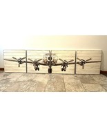 Large Pottery Barn Airplane Wall Hanging 4 Panel Fir Plank Sepia Aviatio... - $314.41 CAD