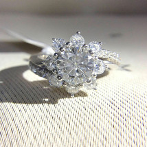 Floral Engagement Ring 2.65Ct Round Cut Diamond Solid 14k White Gold in Size 7.5 - £221.84 GBP