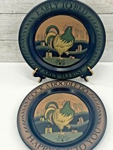 Rustic Country Set of 2 Wood Rooster Round Hanging Wall Plaques Signs - £15.57 GBP