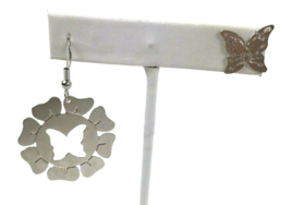 Vintage Earrings 90s Cut Outs Asymmetrical Metal Butterfly dangler cotta... - $14.84