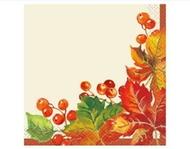 Berries Leaves Fall Thanksgiving 16 Ct Beverage Cocktail Napkins - £2.83 GBP