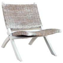 Relaxing Chair White Natural Kubu Rattan and Solid Mahogany Wood - $4,590.79 MXN