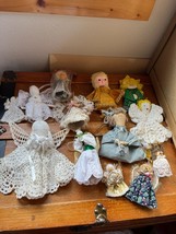 Vintage to Now Large Lot of Handmade Crocheted and Not Fabric Plastic Wood ANGEL - £15.24 GBP
