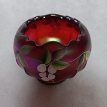 Fenton Ruby Amberina Stretch Rose Bowl Trailing Wisteria Hand Painted  - £54.21 GBP