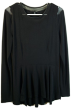 Elie Tahari Peplum Top Womens Size Medium Black Long Sleeve Round Neck Pullover - £18.38 GBP