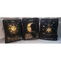Rachel Zoe Gold Black Velvet Halloween Set of 3 Tarot Card TikTok Decor Pillows - £77.86 GBP