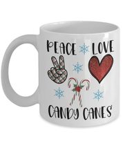Peace Love Candy Canes Winter Design For Christmas Coffee Mug Decor White Cerami - £15.94 GBP