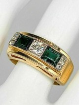 2.50Ct Emerald Cut  Lab Created Emerald Men&#39;s Band Ring 14K Yellow Gold Plated - £109.92 GBP