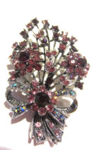 Vintage Large Floral purple Rhinestone  Brooch with bow - £22.37 GBP