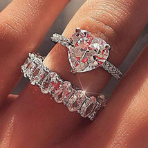 2.50Ct Cuore Diamanti Finti Placcato Oro Bianco Fidanzamento Solitario Ring Set - £303.25 GBP