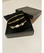 AVON Bracelet Set Bold Metals 3 Piece Polished Gold Tone White Stone Ban... - £9.54 GBP