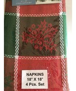 Christmas Holly Napkins in Green Red Check Set of 4 Country Home Cabin L... - £19.73 GBP