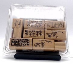 Stampin Up Smorgasborders Set of 9 Wood Mounted Rubber Stamps Border 2004 Love - £7.99 GBP