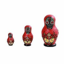 Ebros 3 Piece Set Red Sugar Skulls Nesting Dolls Matroyshka Babushka Figurines - £32.86 GBP