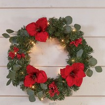 Stoneberry 24&quot;dia Prelit 35 LED Lighted Amaryllis Christmas Wreath with ... - £22.28 GBP
