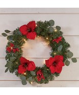 Stoneberry 24&quot;dia Prelit 35 LED Lighted Amaryllis Christmas Wreath with ... - £22.28 GBP