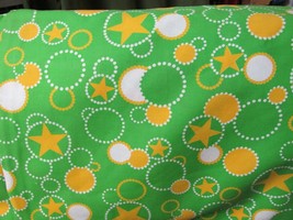 &quot;&#39;bright Lime Green With Yellow Stars &amp; White Circles&quot;&quot; - Fun Fabric - $18.89