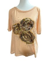 J.Crew Sz M Fine Lightweight Sherbet Sequin Floral Art-to-Wear T-Shirt Top - $23.38