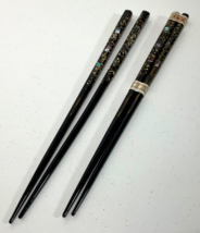 Japanese Chopsticks Lacqueware Black w/ Abalone Shell Inlays Set Of 2 Vintage - £18.67 GBP