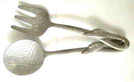 Pewter Carved SWANS Fork and Spoon Serving Utensil Set - $23.99