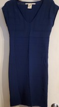 Max Studio Blue Knit Stretch Bodycon Dress With Geometric Stitching Size... - $312.36 MXN