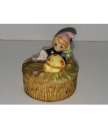 HOMCO ELF fairy gnome vintage porcelain pixie trinket jewelry box mushro... - $6.90