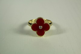 Carnelian Quatrefoil Motif Gold Plated Ring with Cubic Zirconia - $55.00