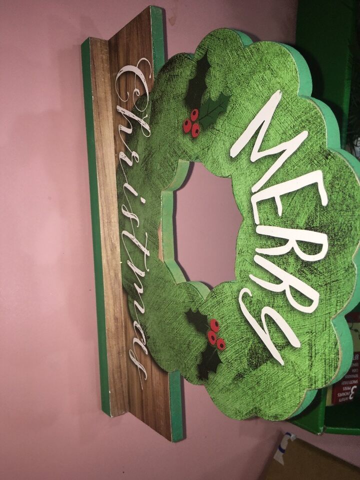Merry Christmas Wooden Door Plaque - $11.78