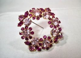 Vintage Signed Austria Pink Flower Rhinestone Pin Brooch K312 - £43.52 GBP