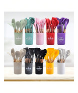 12Pcs Non Stick Silicone Cooking Utensil Set Wood Handle Heat Resistant ... - $44.01