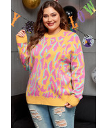 Bright Pink Plus Size Leopard Ribbed Trim Sweater - $657.42 MXN