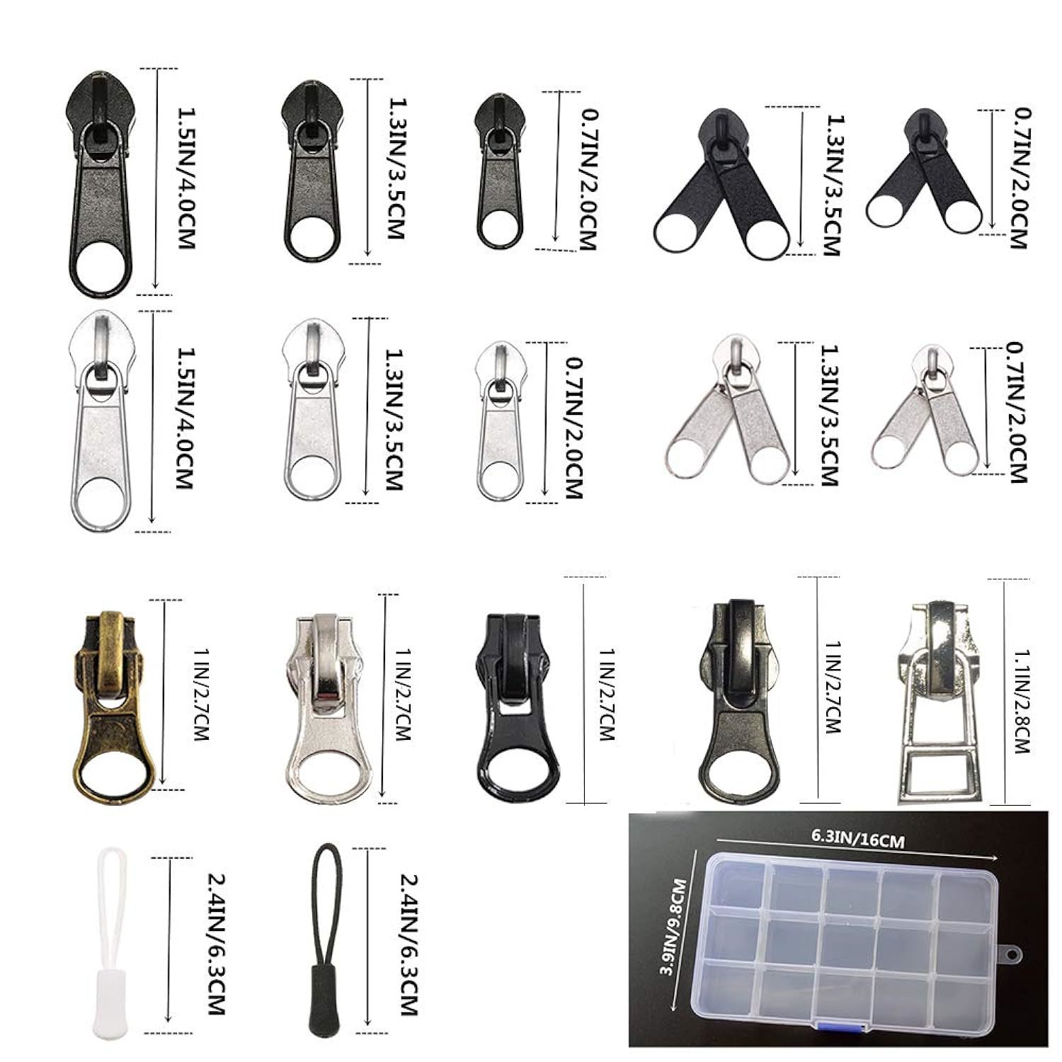  ZipperStop Wholesale - Zipper Repair Kit Solution 9 Sets YKK  Auto Lock Sliders Assorted 3 of #3, 2 of #5, 2 of #7 and 2 of #10 Included  Top & Bottom