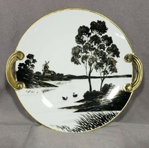 Vintage Noritake Silhouette China 2 Handled Platter Black Gold Morimura Rare - $45.00