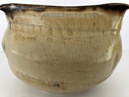 LARGE Art Pottery studio vessel vase planter Earthtones Blue Beige  7&quot; x... - $49.95
