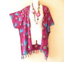 CB725 Feather Cardigan Duster Kimono Open Front Plus Jacket Cover up Top... - $24.90