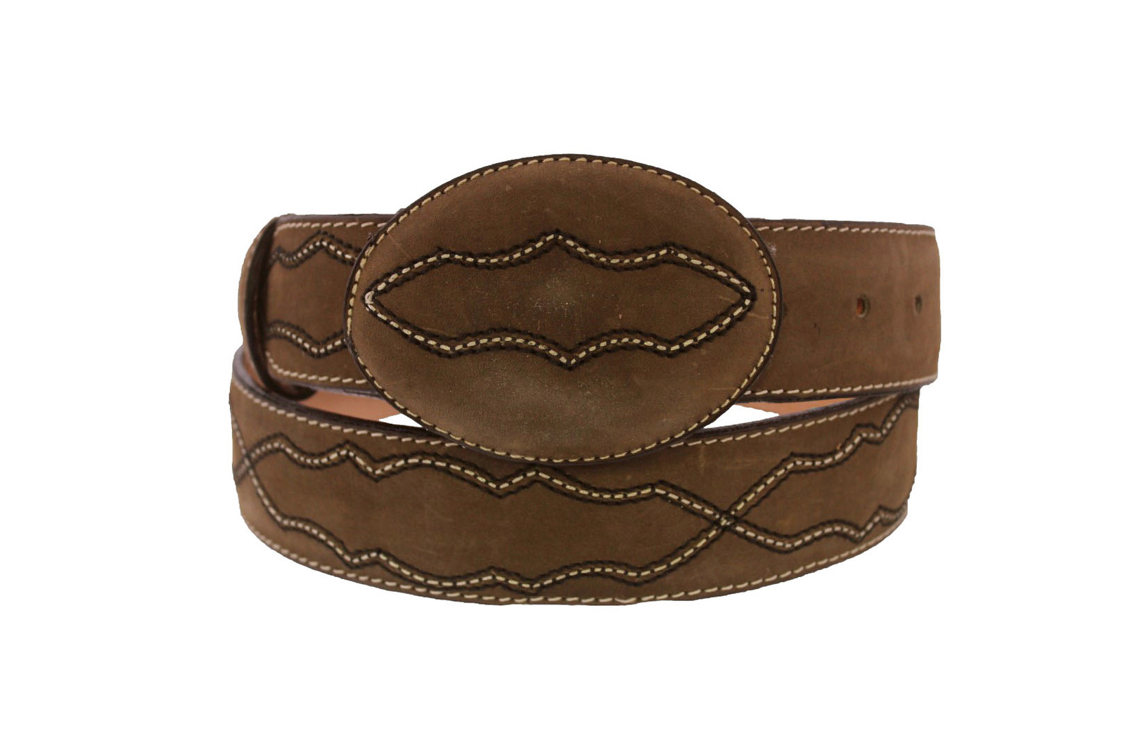 Western Cowboy Belt Brown Leather Embroidered Rodeo Buckle Cinto Vaquero - $29.99