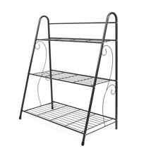 3-Tier Wrought Iron Flower Metal Plant Stand Ladder Shape Streamlined Rack - £33.06 GBP