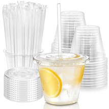 100 Pack 9 Oz Plastic Iced Coffee Cups With Flat Lids And Clear Straws, Disposab - $31.99