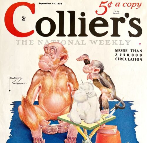 Primary image for Collier's Chimpanzees NRA 1934 Lithograph Magazine Cover Antique Art DWCC1