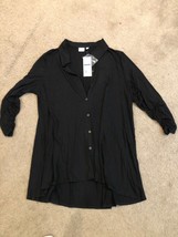 Womens New Directions Black Tunic NWT 2X High Low Buttons Julia Crepe Cinch Slee - £14.59 GBP
