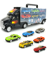 Transport Car Carrier Truck - with 6 Stylish Metal Racing Cars - with Ca... - €23,45 EUR
