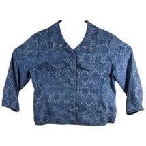 Womens Size 14 Aztec Denim Jacket Jean Snap Up Ruby Rd 3/4 Sleeve Blue - $39.68