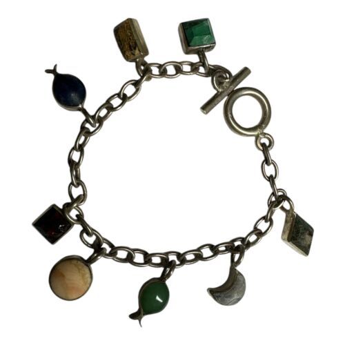 .925 Mexican Silver Multi-Stone Bracelet (7&quot;) - £56.50 GBP