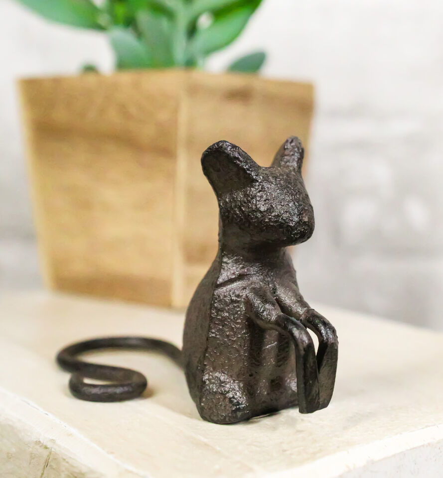 Pack Of 2 Cast Iron Whimsical Begging Mouse With Tail Mini Collectible F... - $16.99